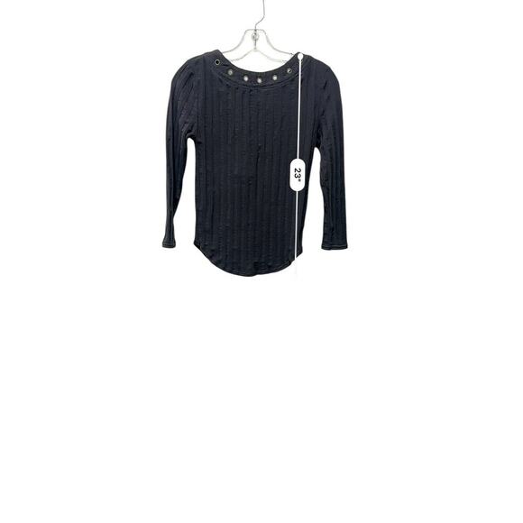 Free People Black Distressed Top Small Ribbed Grunge Boho Layering - Picture 2 of 8